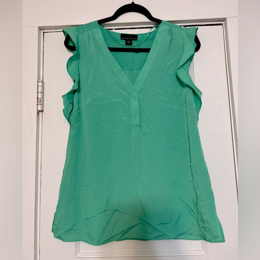 Attention brand light green ruffle sleeveless blouse